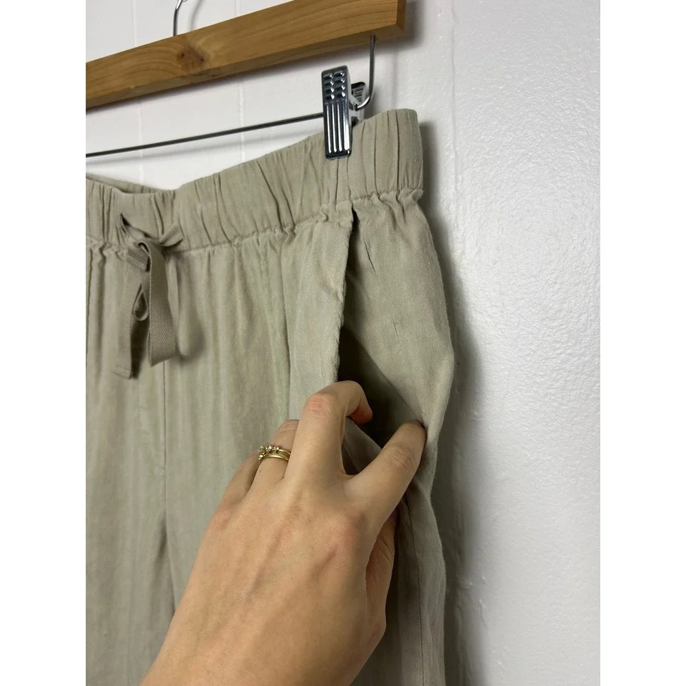 Aritzia BABATON Day Linen Blend Lounge Pants Womens L Tan Pockets jogger elastic